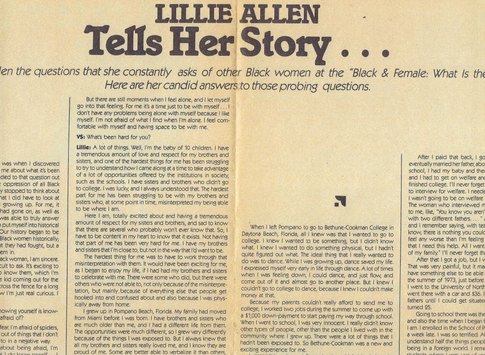 Lillie Allen Article from Vital Signs, 1986
